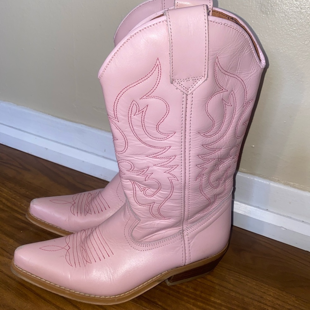 Office London Pink Leather Western Boots | Size 38